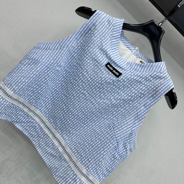 Miu 2026 Striped Vest And Skirt Set Blue Cotton 558600