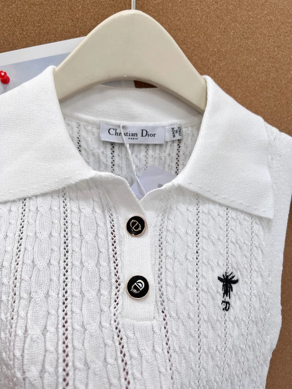 CD 2026 Knit Polo Vest Bee Embroidery Wool 481948