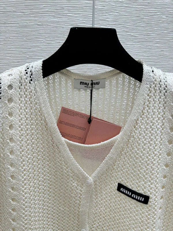 Miu 2026 Vest Navy Blue and Cream Tencel Polyester 516025