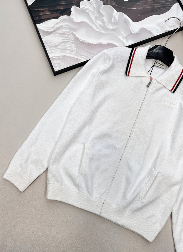 Miumiu 2026 Zipper Cardigan White Cotton