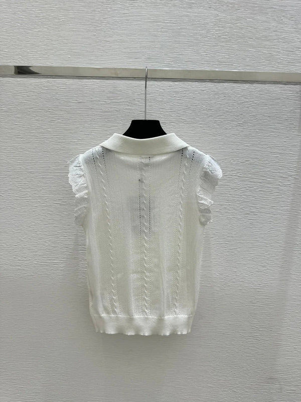 Miu 2026 Collar Knitted Vest Black and White Wool 227566