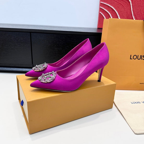 LV 26s Pointed-Toe High Heels 75 Fuchsia Pink Premium Satin 622448