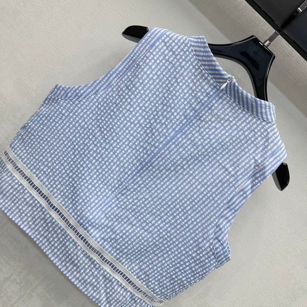 Miu 2026 Striped Vest And Skirt Set Blue Cotton 558600