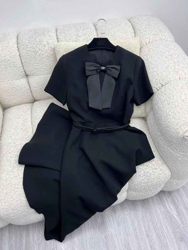 CD 2026 Bow-Embellished Belt Dress Black Polyester 445444
