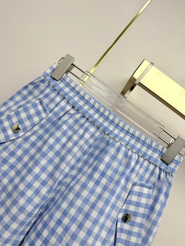 Prad 2026 Plaid Top With Short Blue White Cotton 393519