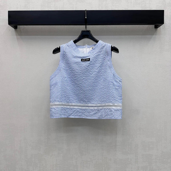 Miu 2026 Striped Vest And Skirt Set Blue Cotton 558600