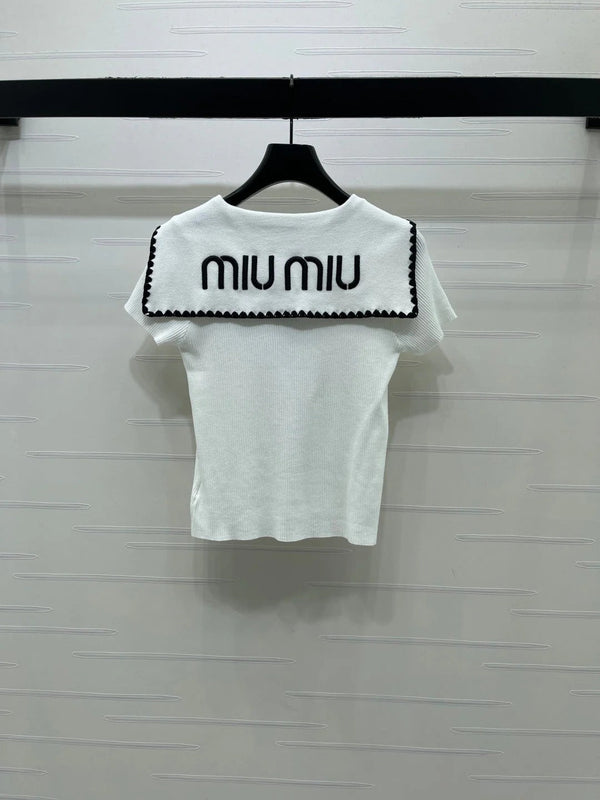 Miu 2026 Shawl-style Knitted Short-sleeved Cardigan Wool 395726