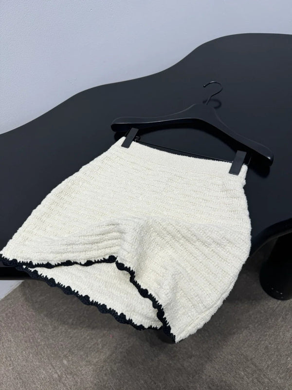 Chanel 2026 Crochet Knit Mini Skirt Off-White Wool