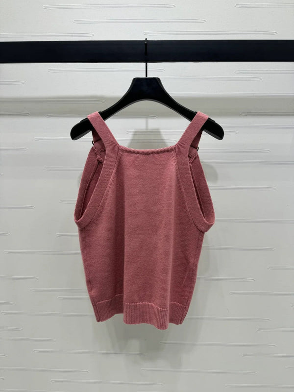 Chanel 2026 Beaded Knit Vest Pink and Brown Wool