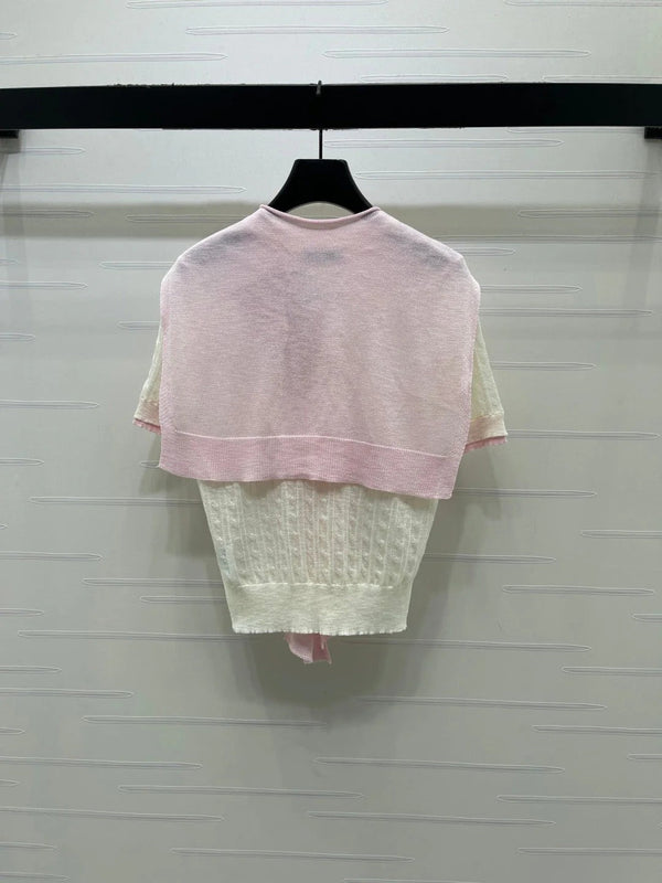 Miu 2026 Shawl Striped Knit Short Sleeve Tencel 397433