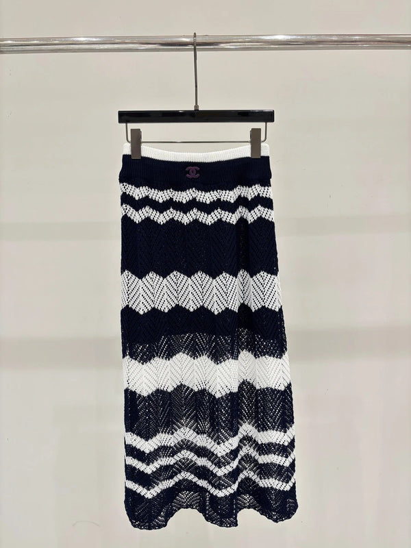Chanel 2026 Camisole and Long Skirt Navy Blue White Wool 394716