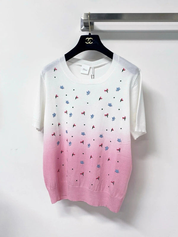 CD 2026 Short-Sleeve T-Shirt Embroidered Colorful Floral Tencel 479916
