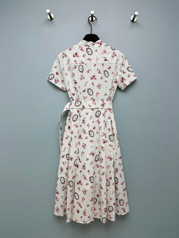 CD 2026 Floral Stand Collar Slim Waist Shirt Dress Polyester 392333