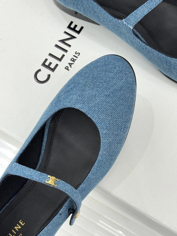 CL 26 Mary-Jane Ballet Flats Blue Fabric Leather 755871