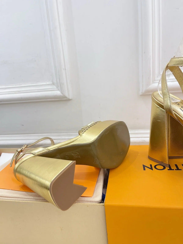 Louis Vuitton 2025 Shake One-Strap Platform Sandal Gold Calfskin