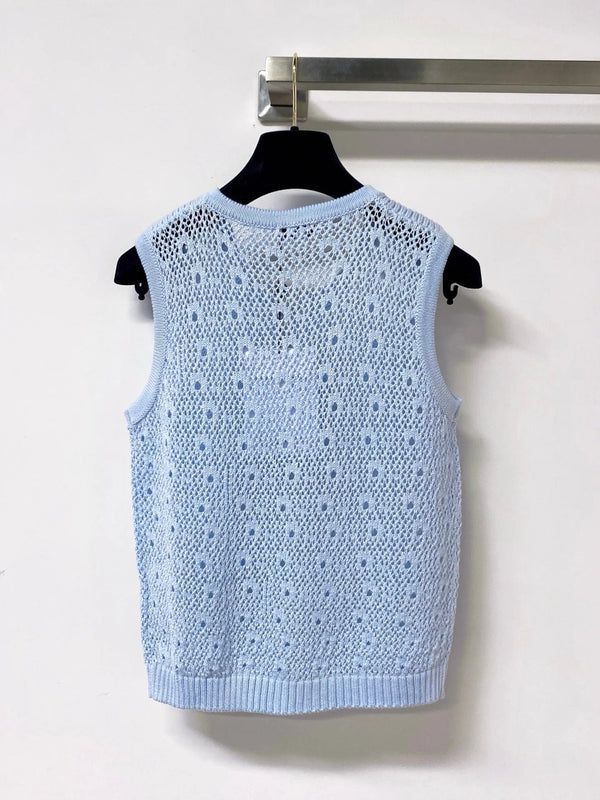 CC 2026 Sleeveless Crochet Knit Vest Logo Buttons 449832