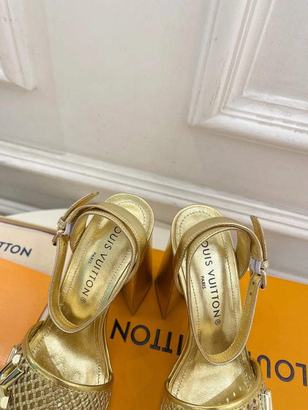 Louis Vuitton 2025 Shake One-Strap Platform Sandal Gold Calfskin
