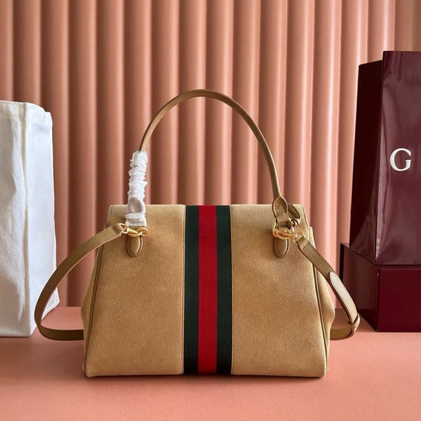 GG 2026 Paparazzo Shoulder Bag 30cm Beige Red Green Suede Leather