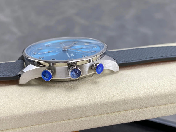IWC Portuguese 41mm Blue Dial Steel Case Leather Strap)
