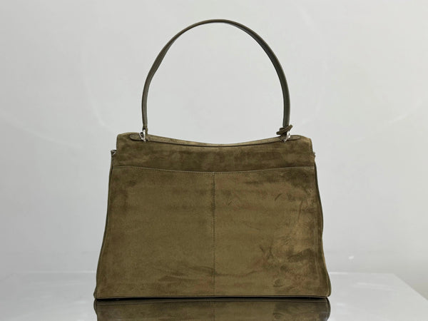 Balenciaga Medium Bag 35 Olive Green Suede Sliver Hardware