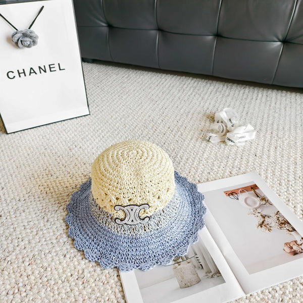 CL Hollow-out Woven Arc de Triomphe Straw Bucket Hat 322140