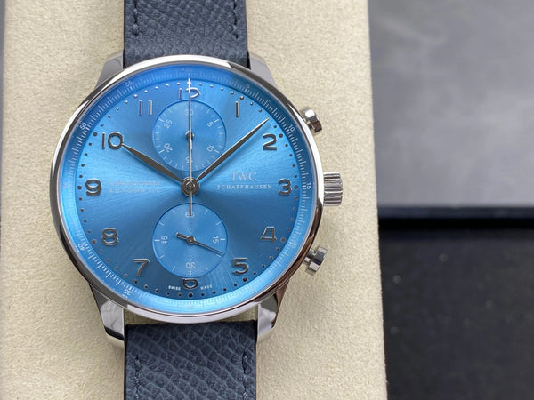 IWC Portuguese 41mm Blue Dial Steel Case Leather Strap)
