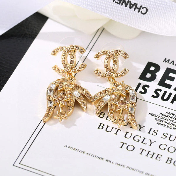 CC Strass Star Drop Gold Diamond Earrings
