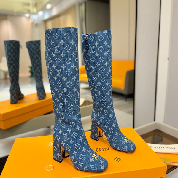 LV High Boots 85 Monogram Blue Denim 573735