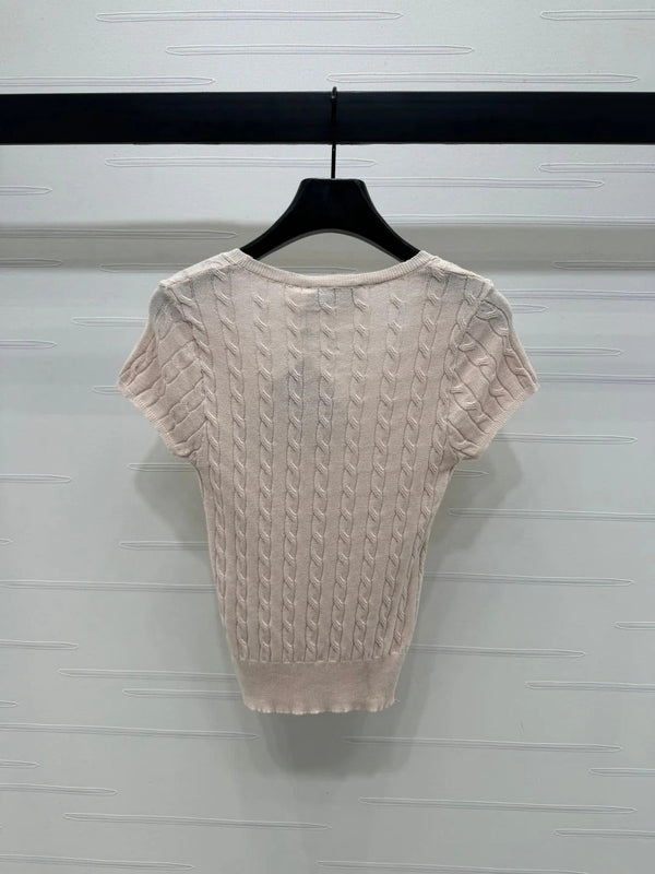 MIUMIU U-NECK KNITTED SHORT-SLEEVE TOP PINK 274947