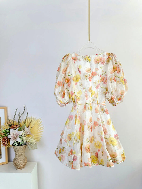 SHORT-SLEEVE V-NECK FLORAL PRINT DRESS 266380
