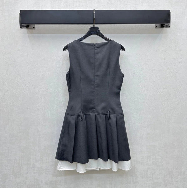 MIU 25S PLEATED VEST DRESS IN ACETATE 264605