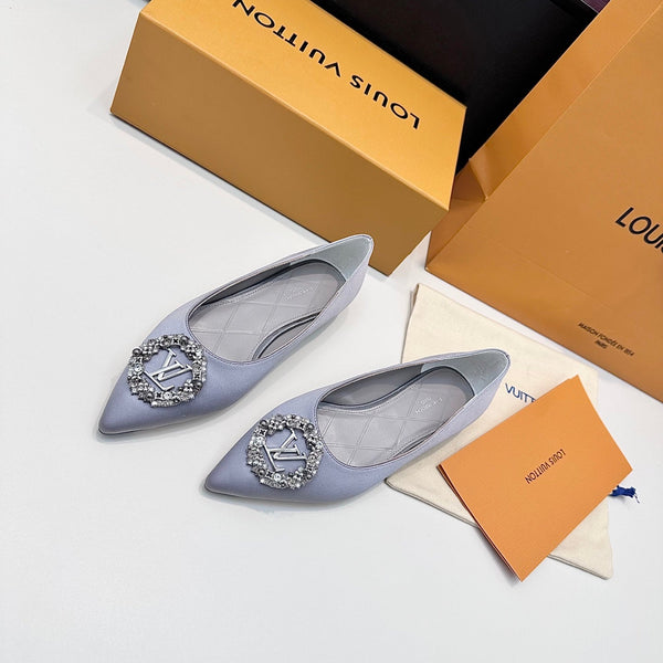 LV 26s Pointed-Toe Ballet Flat Light Lavender Premium Satin 622442