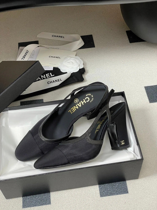 CC 26s Slingback 95 Black Mesh Fabric Sheepskin 649442