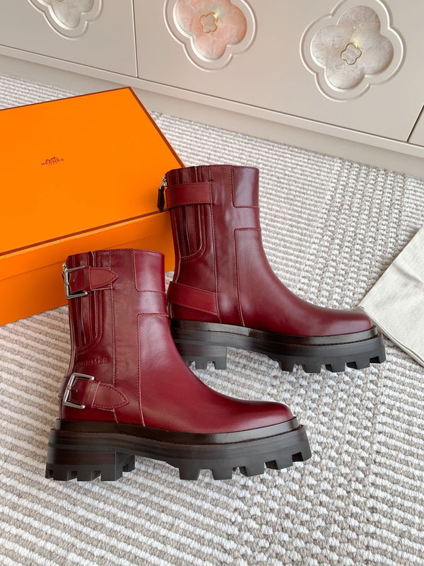 HM JAIME ANKLE BOOT IN BURGUNDY RED CALFSKIN