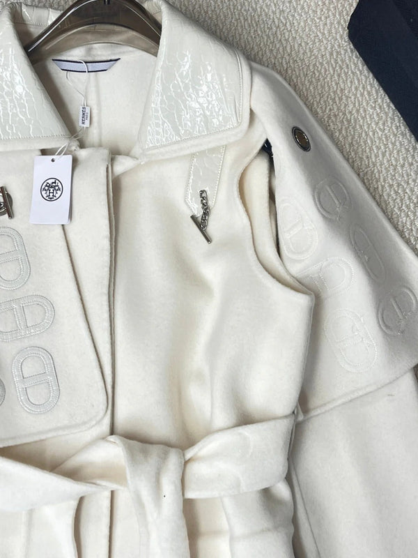 HERMES 25S LONG CASHMERE PIG-NOSE COAT 206