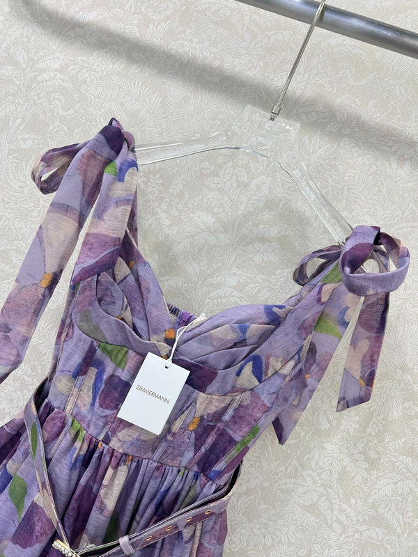 ZIMMERMANN LONG HERRINGBONE DRESS IN PLUM PURPLE 269379