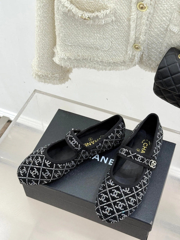 CC Flat Mary Jane 25ss In Black Embellished With Rhinestones