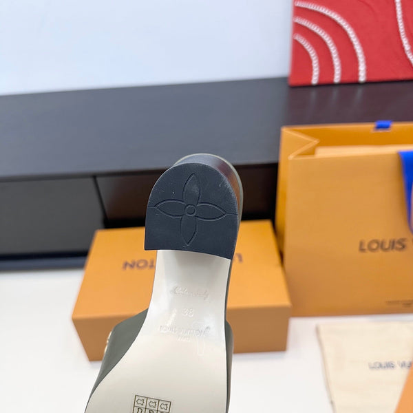 LV 26s High Heels 65 Sandals Moss Green Calfskin 622400