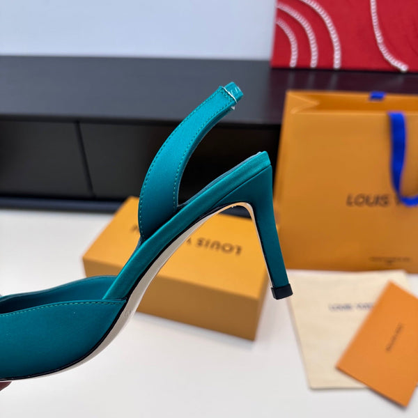 LV 26s Slingback 75 Teal Blue Premium Satin 622440