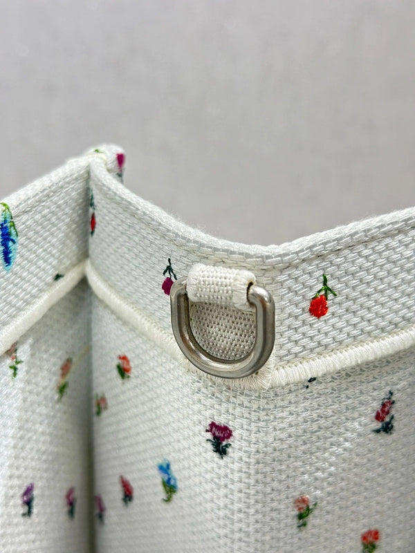 CD 2026 Book Tote Bag White Multicolor Revolution Flowers Embroidery Canvas 288406