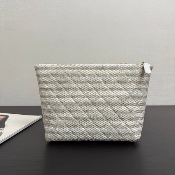 Chanel 26 Woven Clutch 19 White Beige Canvas