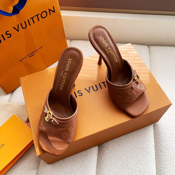 LV 26s High Heels 95 Slippers Brown Sheepskin 614986