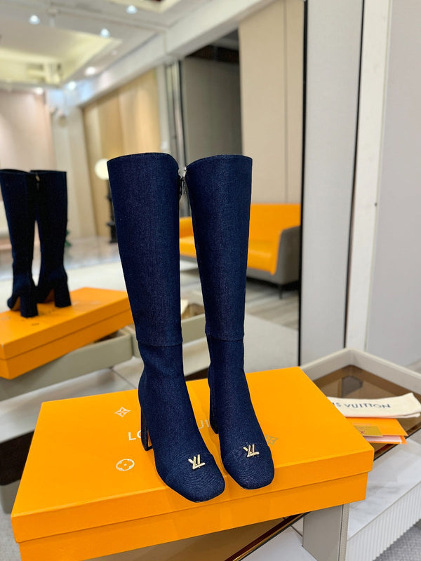 LV High Boots 85 Dark Blue Denim 573733