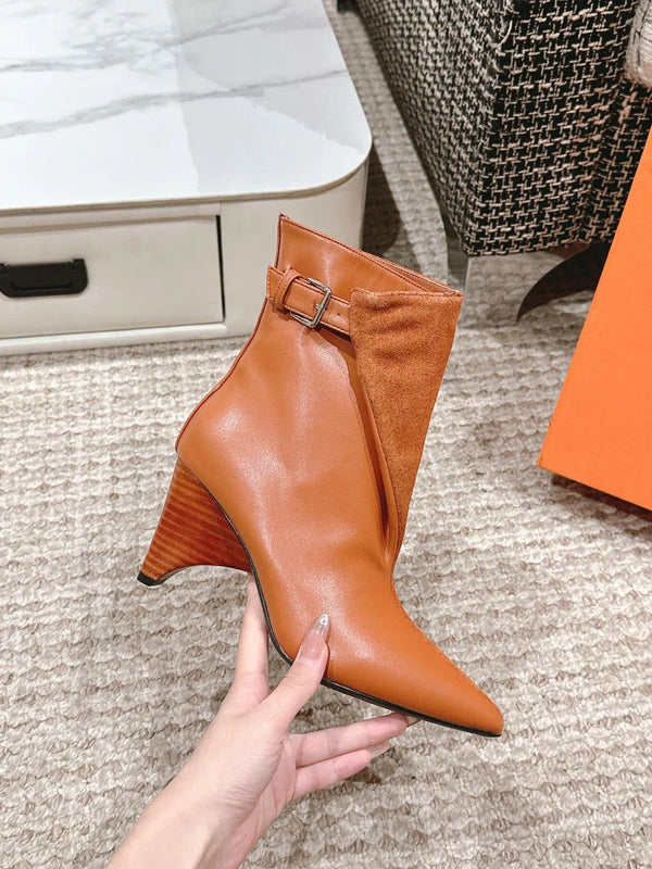 HM HILONA 6 CM ANKLE BOOTS IN BRONZE BROWN CALFSKIN AND SUEDE