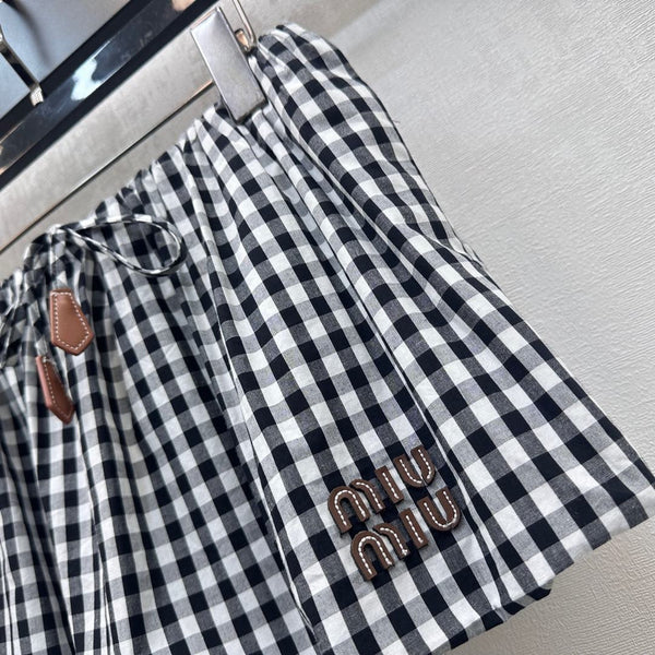 MIU 25S PLAID MINI SKIRT WITH DRAWSTRING 264707