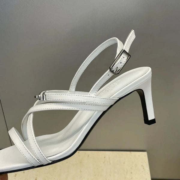 HM 26ss Kelly Sliver Buckle Sandals 65 White Calfskin 607168