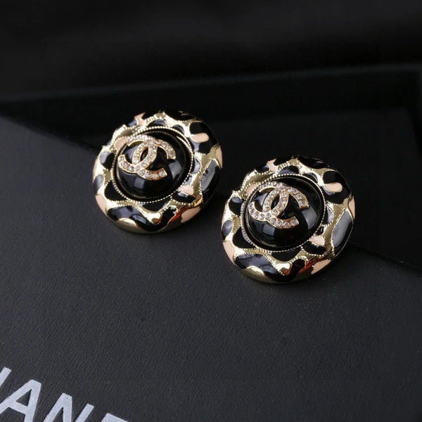 CC Enamel Black Gold Earrings