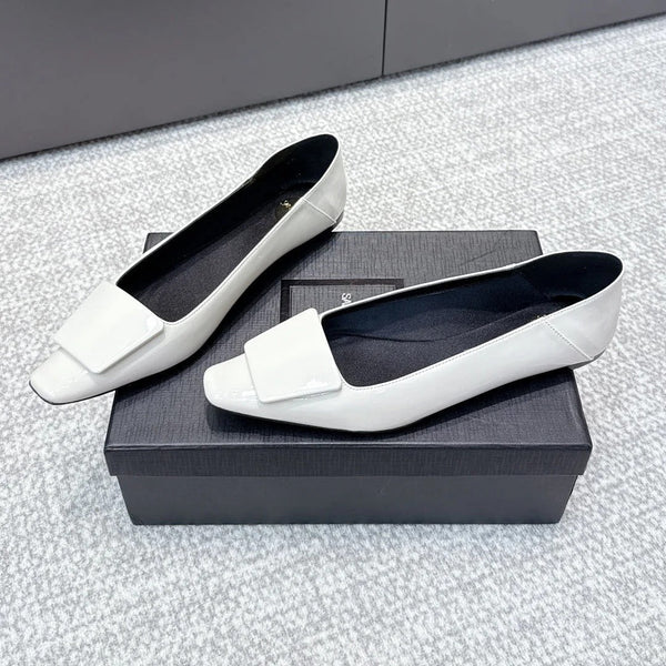 YSL 26ss Square Toe Loafers White Patent Leather 662733