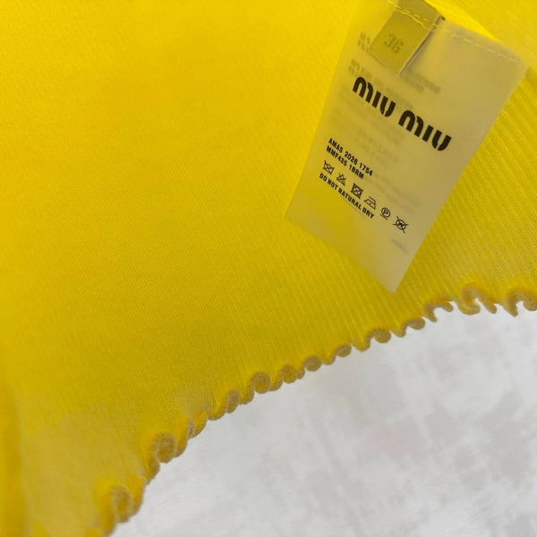 Miu 2026 Ruffled Short-Sleeve Knit Top Yellow Wool 447791
