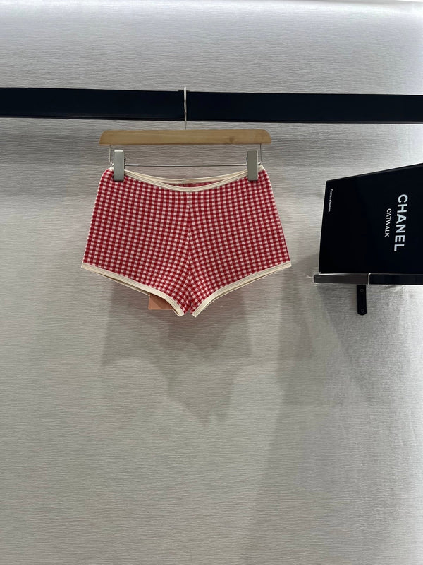 MIUMIU CHECKERED SHORTS AND ROUND-NECK TEE SET 274653